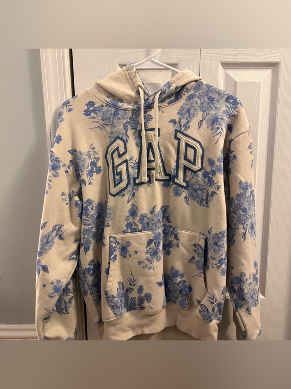 GAP Cream Hoodie with Blue Floral Logo